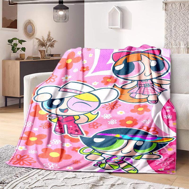 1PC The Powerpuff Girls printed blanket, all season lightweight home office outdoor nap multifunctional blanket A6