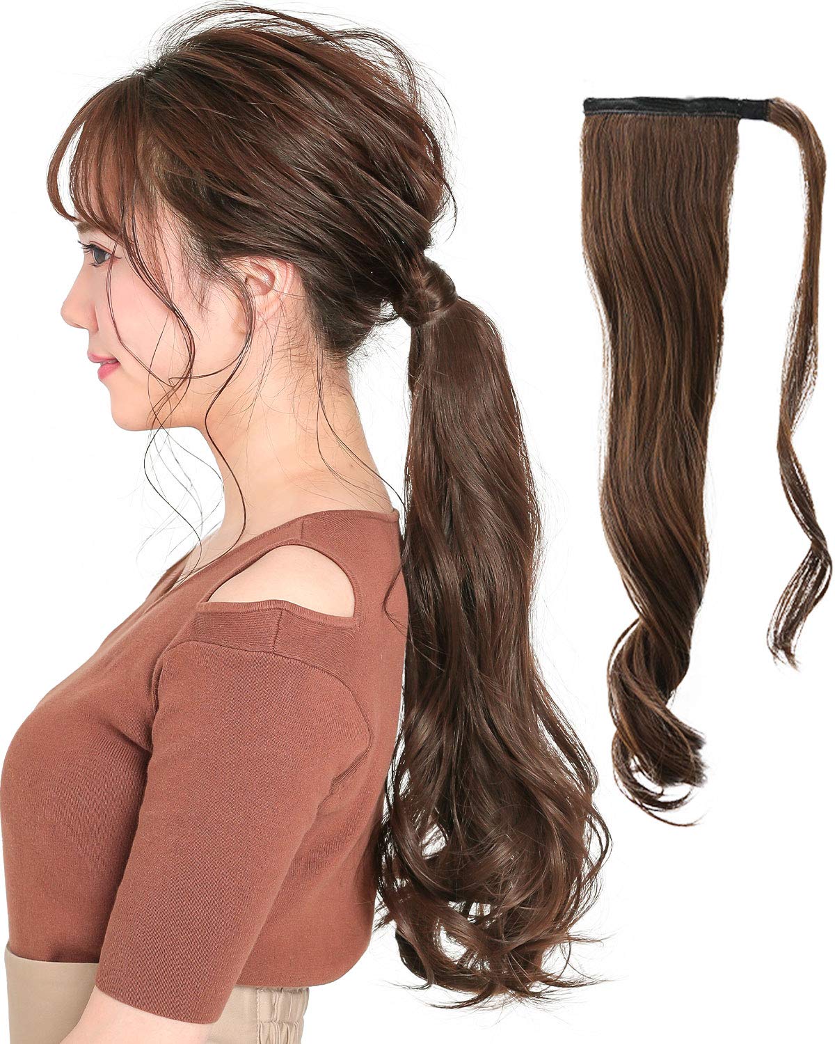 

AQUADOLL Ponytail Wig, Mixed Style, Long Curly, Magic Ponytail with Velcro, Ponytail Arrangement, Point Wig, MBK. Matte Black, wgt806-A-MBK