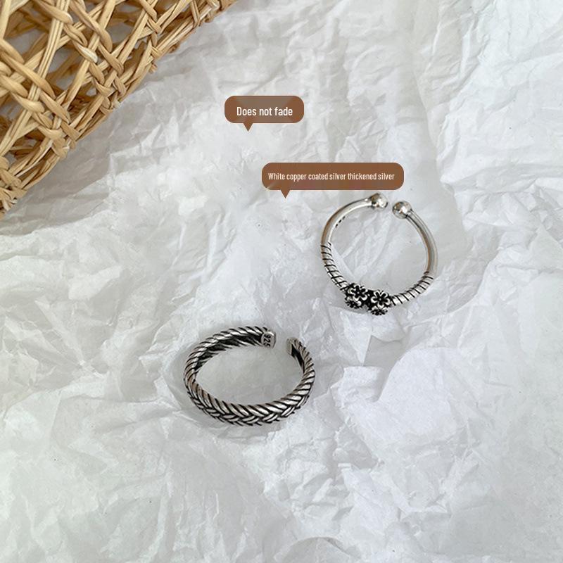 Lan Zhi 925 Silver Distressed Letter Ring - Retro Thai Design for Women