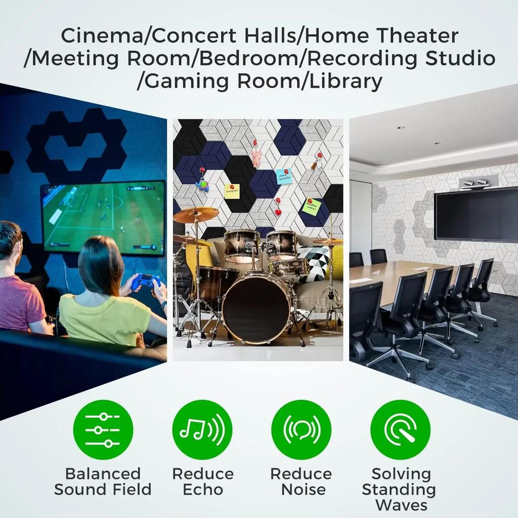 Set of 12 Self Adhesive Acoustics Foam Panels Soundproof Wall Panels Suitable for Recordings Studios and Classrooms