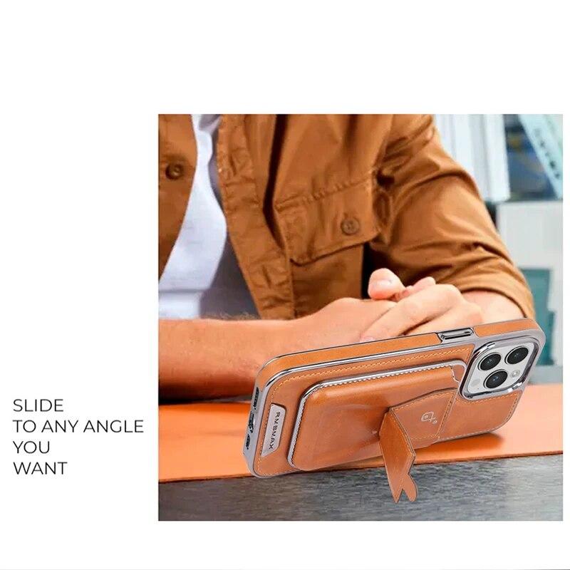2 In 1 Magnetic Card Holder Leather Magsafe Phone Case for IPhone 14 12 13 15 Pro Max 15Plus Bank Card Wallet Shockproof Cover