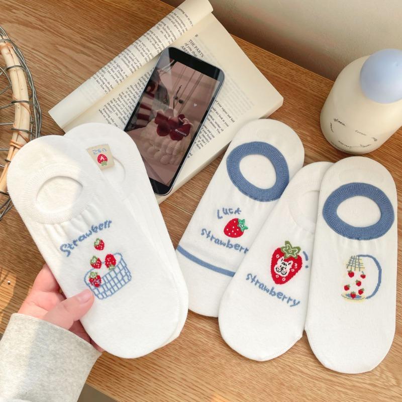 Women's Summer Thin Shallow Mouth Invisible Sweet Fruit Silicone Non Slip Boat Socks