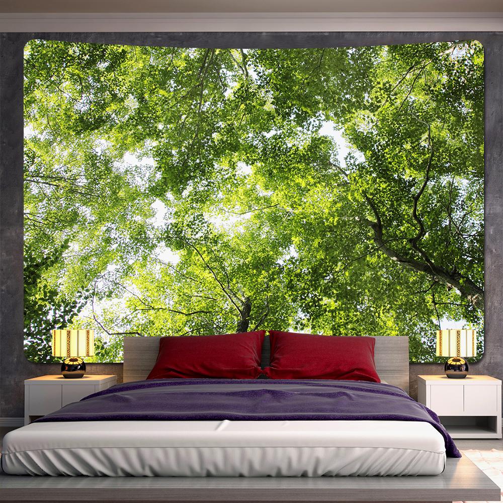 Forest Plants Leaves Psychedelic Scene Home Art Decor Tapestry Hippie Boho Yoga Mat Mandala Room Wall Hanging