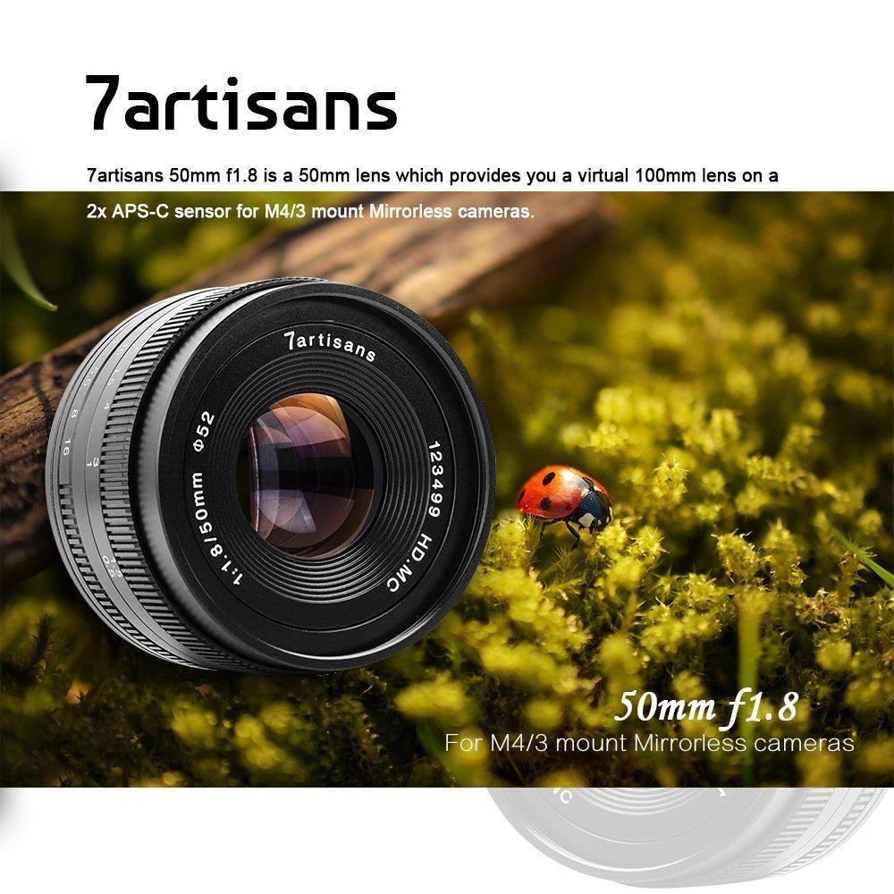 7artisans 50mm Manual Focus Lens Widely Fits Compact Mirrorless Cameras Fuji XM2 X Black F1.8 APS-C X-A1 X-A10 X-A2 X-A3 A-AT X-M1 X-T1 X-T10 X-T2