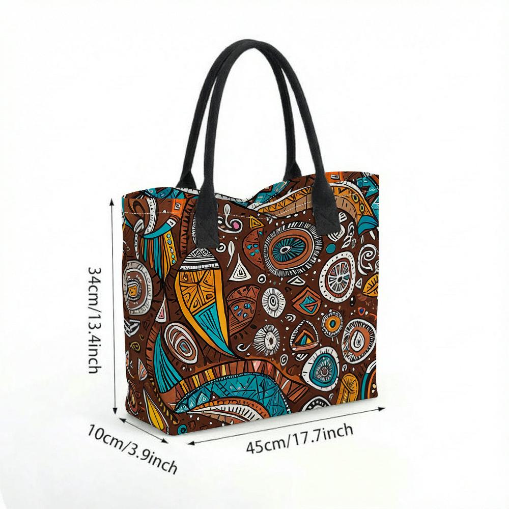  Bohemian Print Canvas Tote Bag Large Capacity Fashion Shoulder Bag for Daily Use