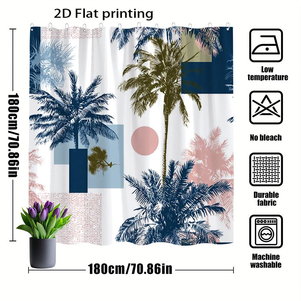 Elegant Tropical Botanical Palm Leaf Shower Curtain Waterproof Bathroom Decor Modern Coastal Abstract Print Liner Curtain Design