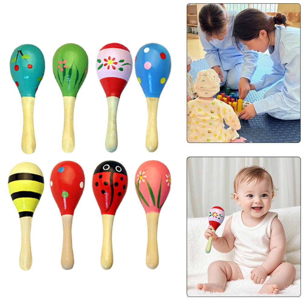 Holzmaracas Musikinstrument Spielzeug Bunte Cartoon Rasseln Sand Baby Spielzeug Hammer Übungsmaraca Kleinkind Spiel Hören C3W2