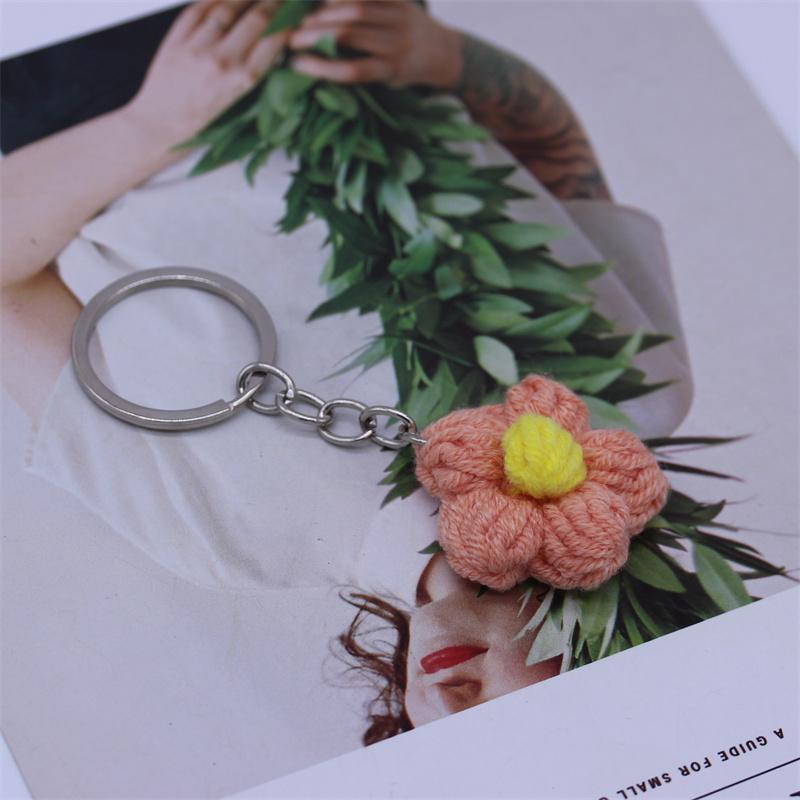 Creative Handmade Knitted Sunflower Keychain Keyring For Women Girl Cute Crocheted Flower Pendant Car Key Ring Handbag Gifts New