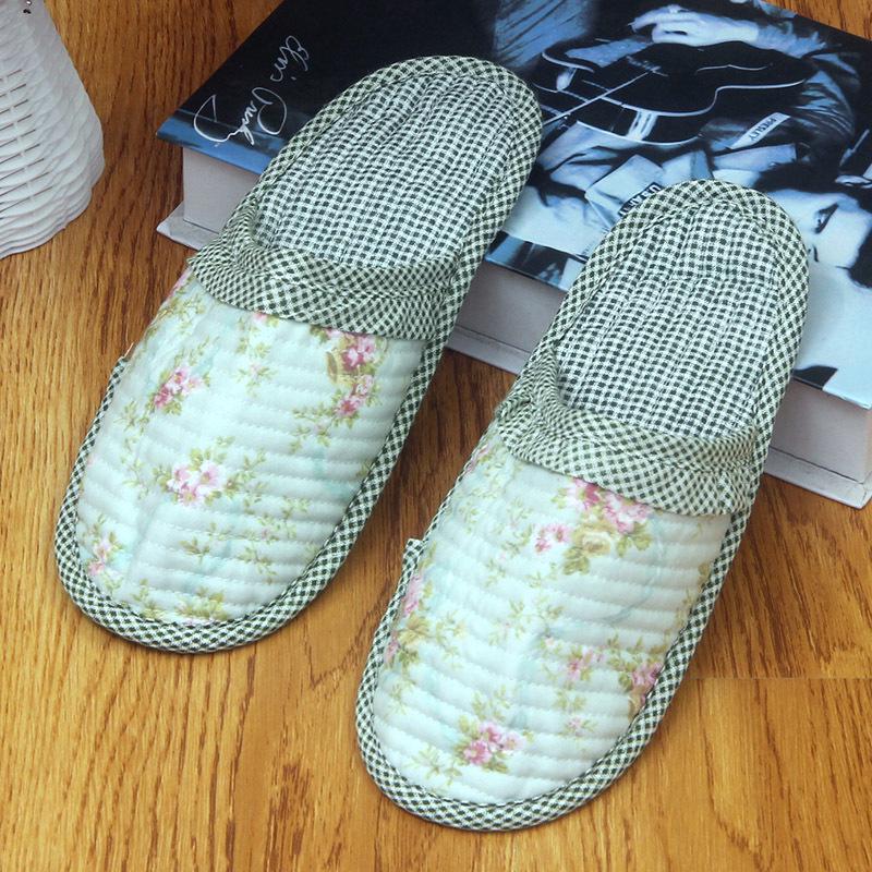 Pastoralne damskie pikowane kapcie bawełniane: Miękkie, Ciche, Oddychające, Pełne Palce, Cienka Podeszwa