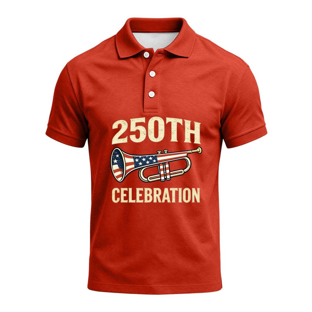Men's 250th Anniversary Short Sleeve Polo Shirt America Strong Graphic Print 1776 to 2026 Commemorative Casual Shirt