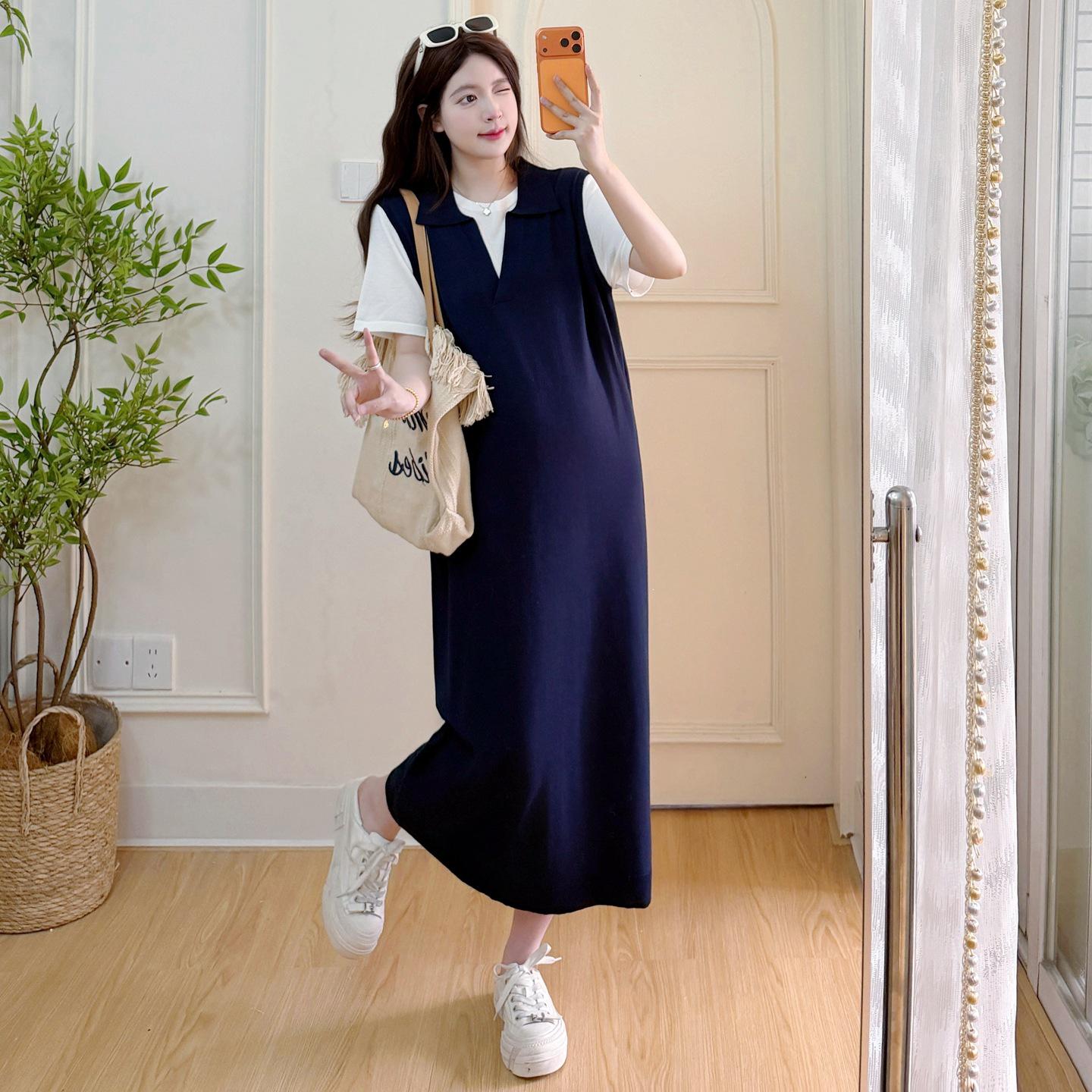 2026 Summer Maternity Two-Piece Knit Ice Silk Dress M