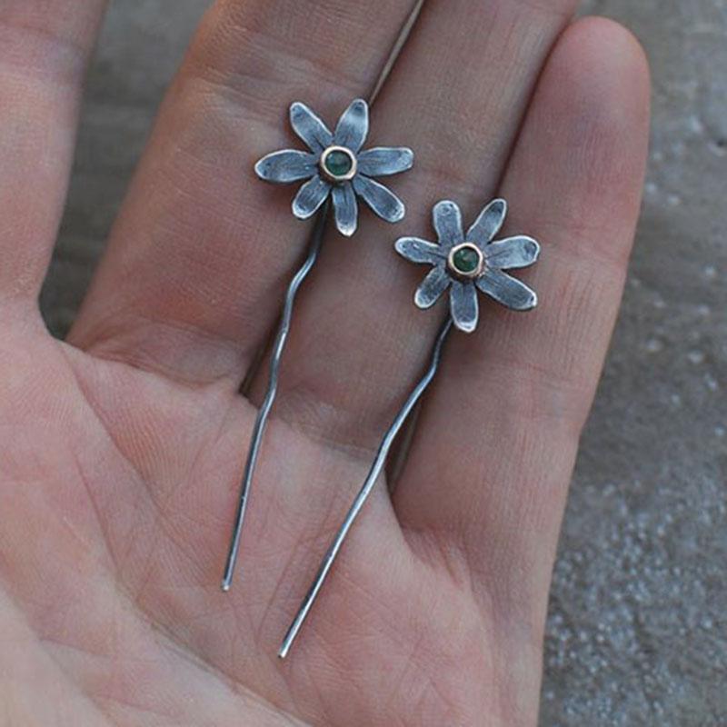 Delicate Flower Metal Green Crystal Dangle Earrings for Women Girl Chic Jewelry