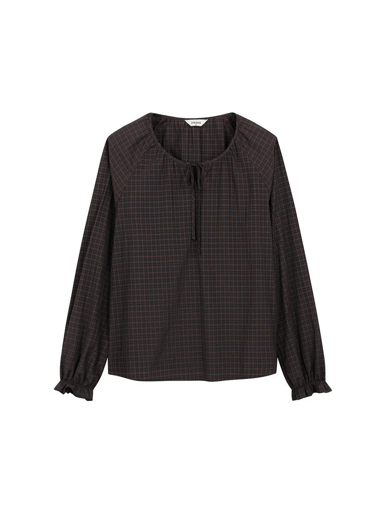Polhaem Women'S Neck String Check Blouse_Phg3Wc2025
