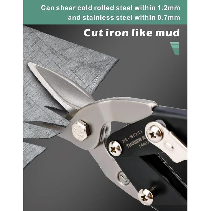 10 Inch Industrial Tin Snips, Cuts Stainless Steel Sheet Metal, Galvanized Iron with Compound Leverage for Heavy Duty Work