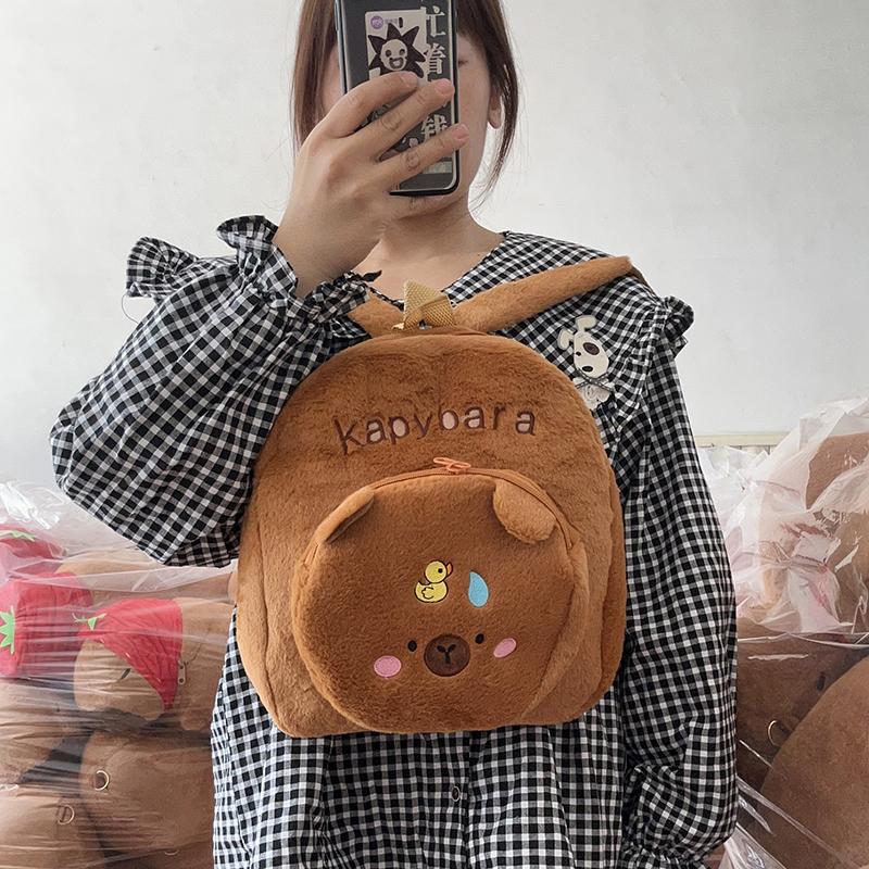 1Pc  Style Kapibala Doll Plush Backpacks Large Capacity Cartoon Capybara Backpack Plush Women Bag Gift For Kids