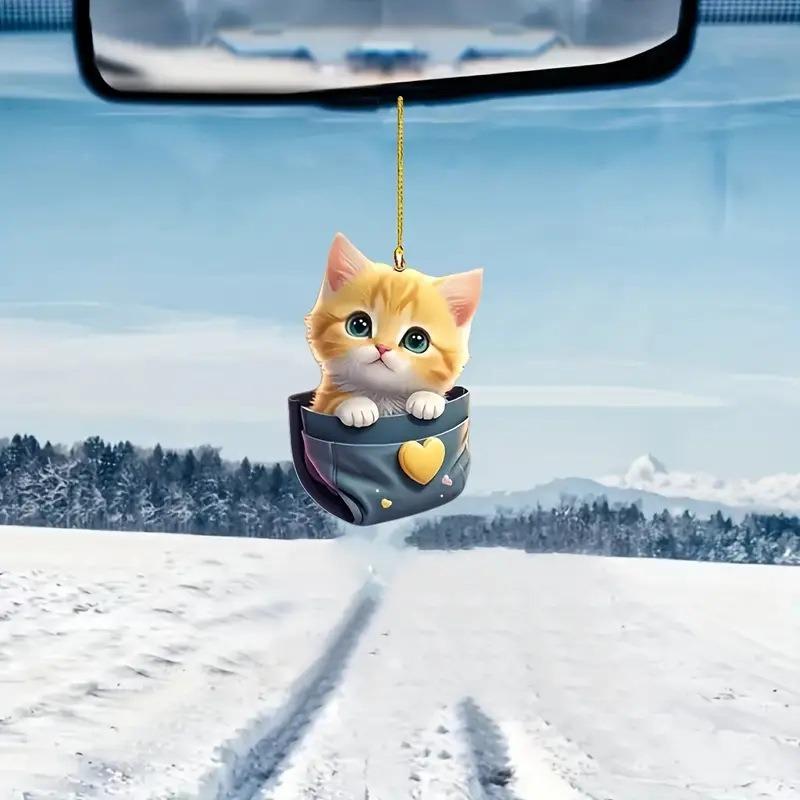 New Acrylic Flat Cute Animal Decoration Small Pendant Home Decoration Cat Christmas Pendant Car Keychain Pendant