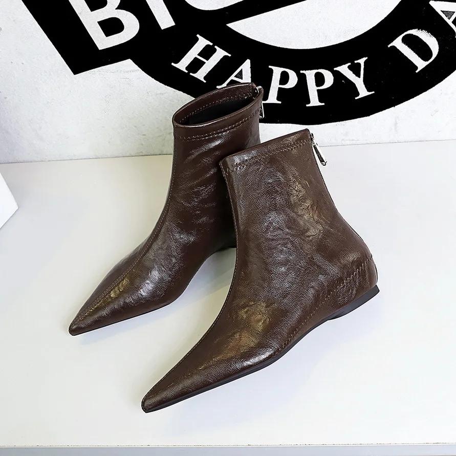BIGTREE Boots  Winter Fashion Pointed Toe Women Ankle Boots Modern SHort Shoes Wedges Heel Party Ladies Pumps  Mujer