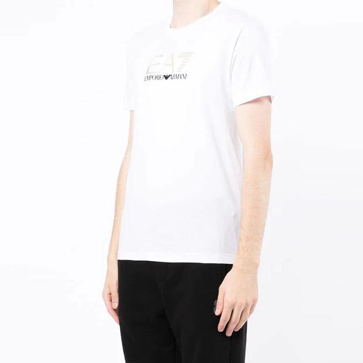 Emporio Armani EA7 SS22 Gold Logo Round Neck Short Sleeve T-Shirt Men Tops 3LPT24-PJM9Z-1100