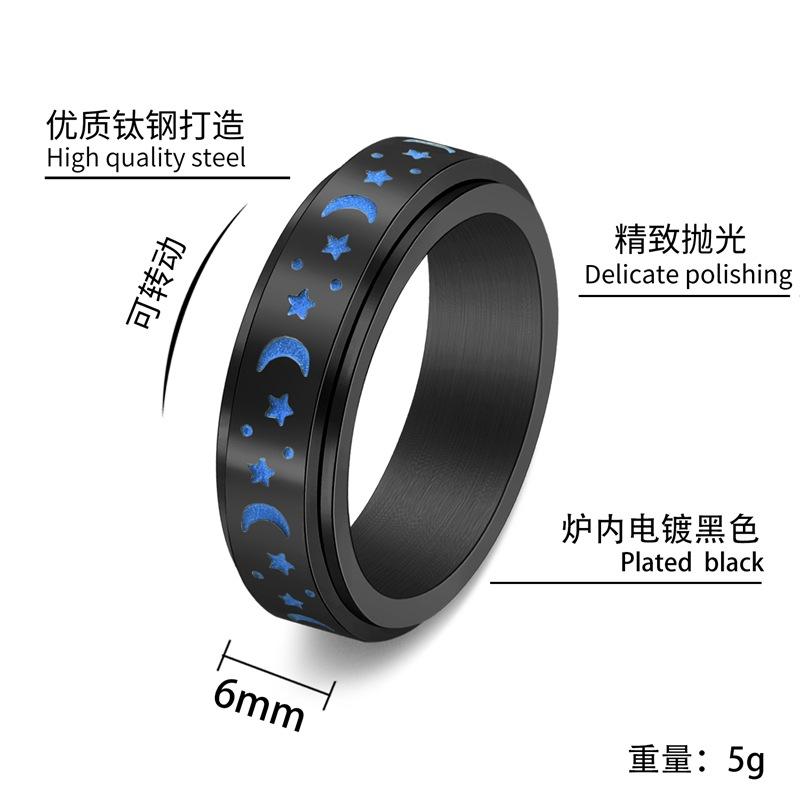 SCIONE New Star Moon Luminous Rotatable Ring Stainless Steel Women's Fragrance Ring Jewelry