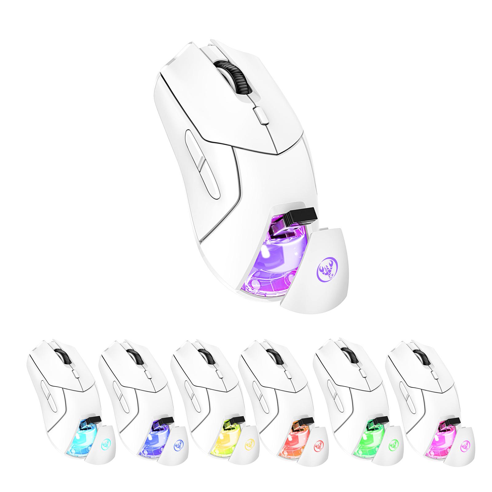 

Беспроводная мышь HXSJ T40 T40, 2,4G+BT5.1+BT5.1, USB-приемник, трехрежимная мышь с 7 RGB-подсветками белый