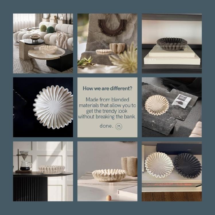 Durable Resin Decorative Bowl Living Room Modeling Coffee Table Bookshelf Decors Fruit Bowl Fluted Ruffle