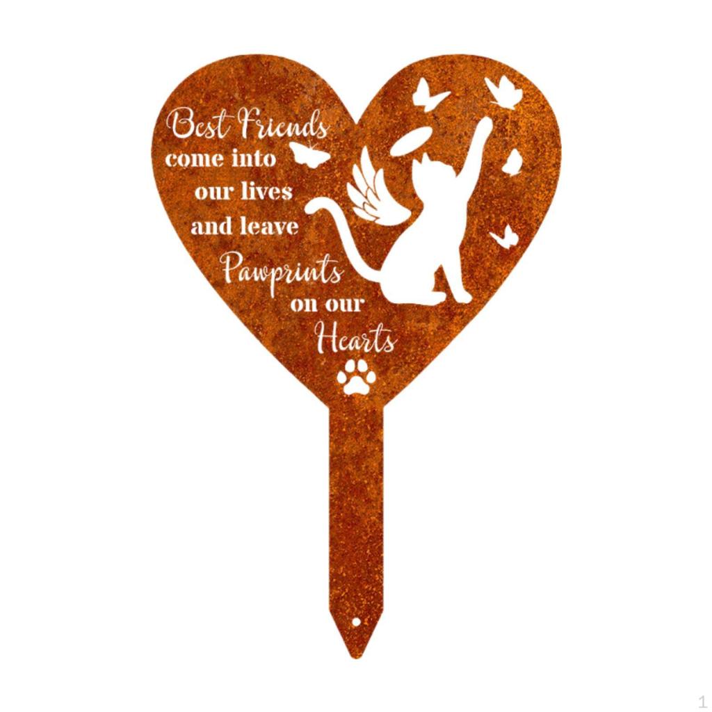 Cemetery Decoration with Metal Grave Stake, Heart Shape Memorial Plaque