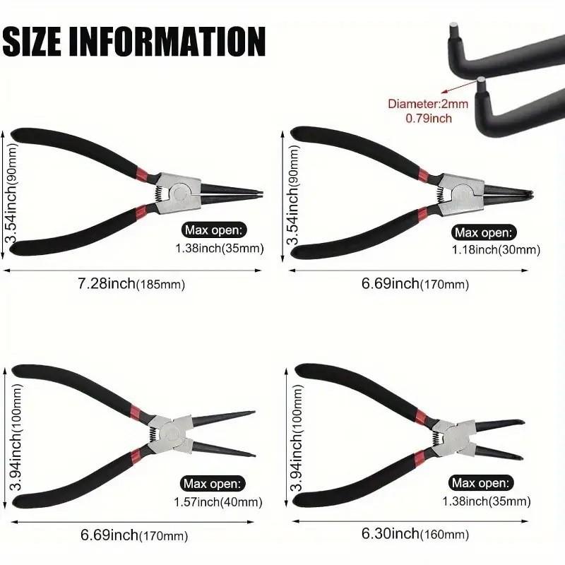 4PCS 7" Professional Circlip Plier Set Multifunctional Universal Portable Repair Pliers for Electrician Household Use