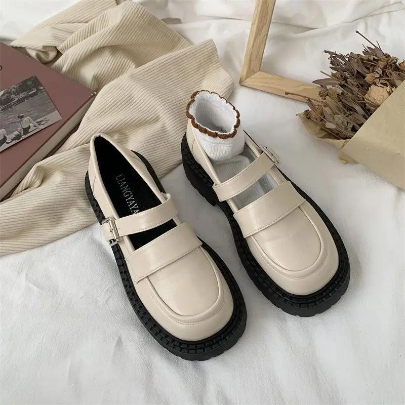 Fashion Brown Luxury Leather Casual Round Toe Ladies Footwear Japanese Style Lolita Gothic Women's Shoes Platform Buckle Mary Jane 39 E