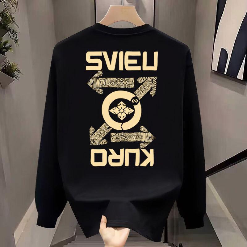 Literary Trend Round Neck Japanese Trendy Brand Retro Printing Bottom Long Sleeve T-Shirt Men'S Versatile