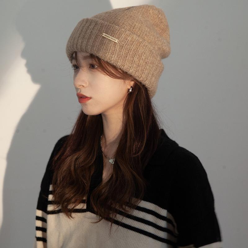 Großer Kopfumfang Wollmütze Damen Herbst und Winter Wollmischung Kälteschutzmütze Trendig Vielseitig Grau Locker Warm Gestrickte Mütze Herren