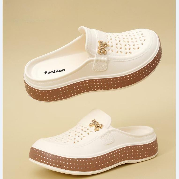 Flat Heel Headed Slippers Thick Bottom Outdoor Wear Women's Slippers Fashionable Clog Shoes Comfortable EVA Material