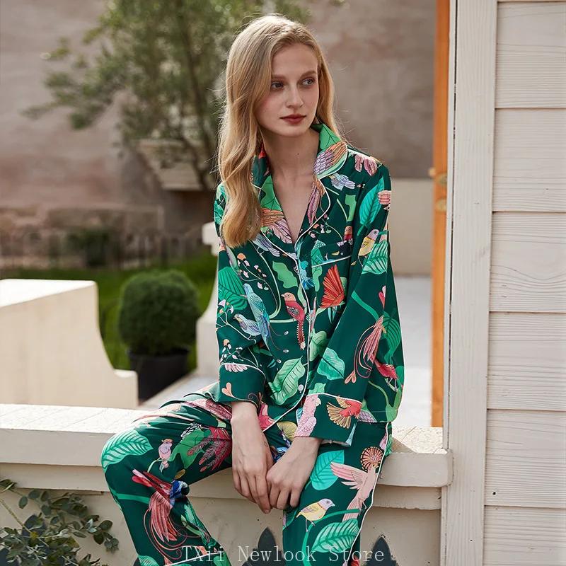 Newlook Fashion Comfortable Pajamas Women's High-end Sense  Style Lapel Spring and Summer Long Sleeve Home Suit