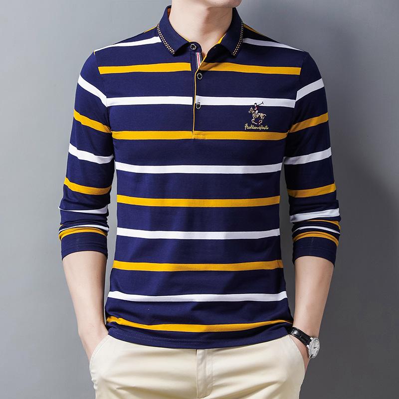 Bavlněná proužkovaná košile pro muže středního věku, s dlouhým rukávem, triko pro muže středního věku, top