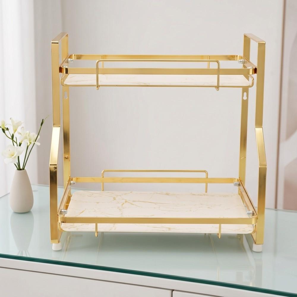 Iron Standing Rack White and Gold Organizer Shelf Living Room Bedroom Kitchen Bathroom