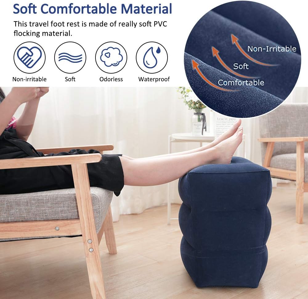 Inflatable Travel Footrest Pillow Multifunctional Adjustable Height Travel Pillow For Kids Sleeping And Leg Rest 