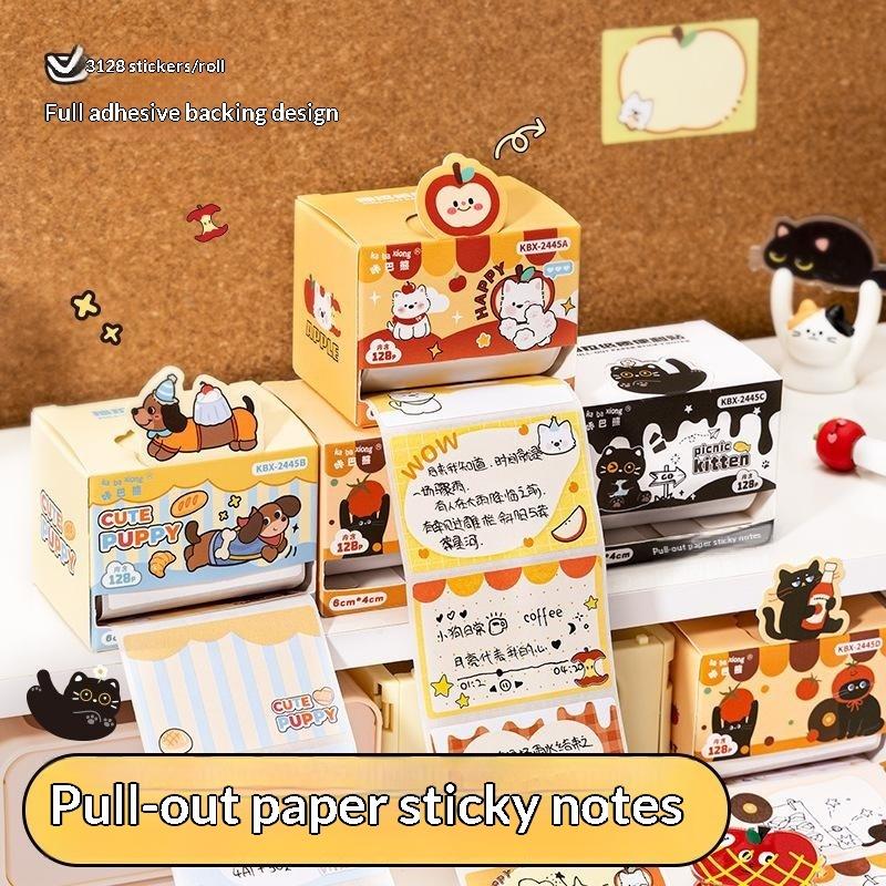1Box High Quality Puppy/Kitten Sticky Notes Pull-Out Full Adhesive Marking Notepad Memo Stickers Students
