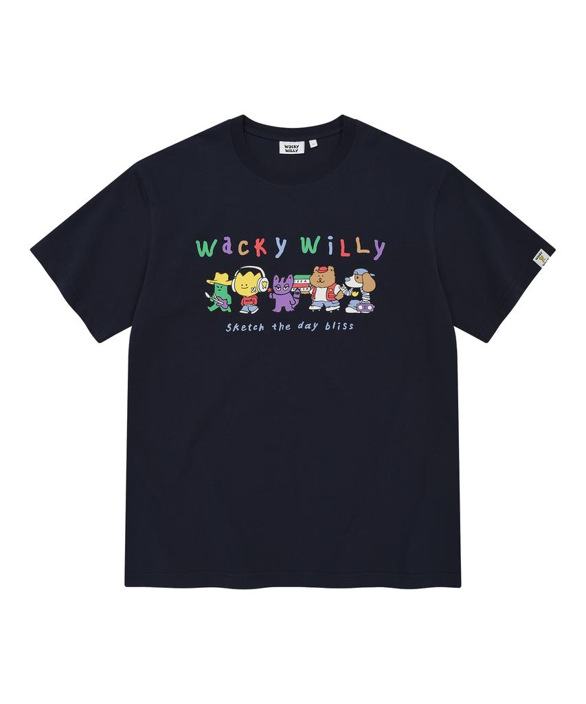 WACKY WILLY Kiki Friends Graphic Short Sleeve T-Shirt Navy