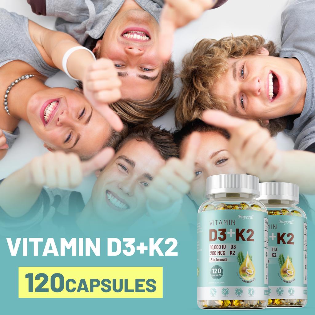 Capsule molli di Vitamina D3 e Vitamina K2, integratore di olio di cocco naturale, supporto immunitario
