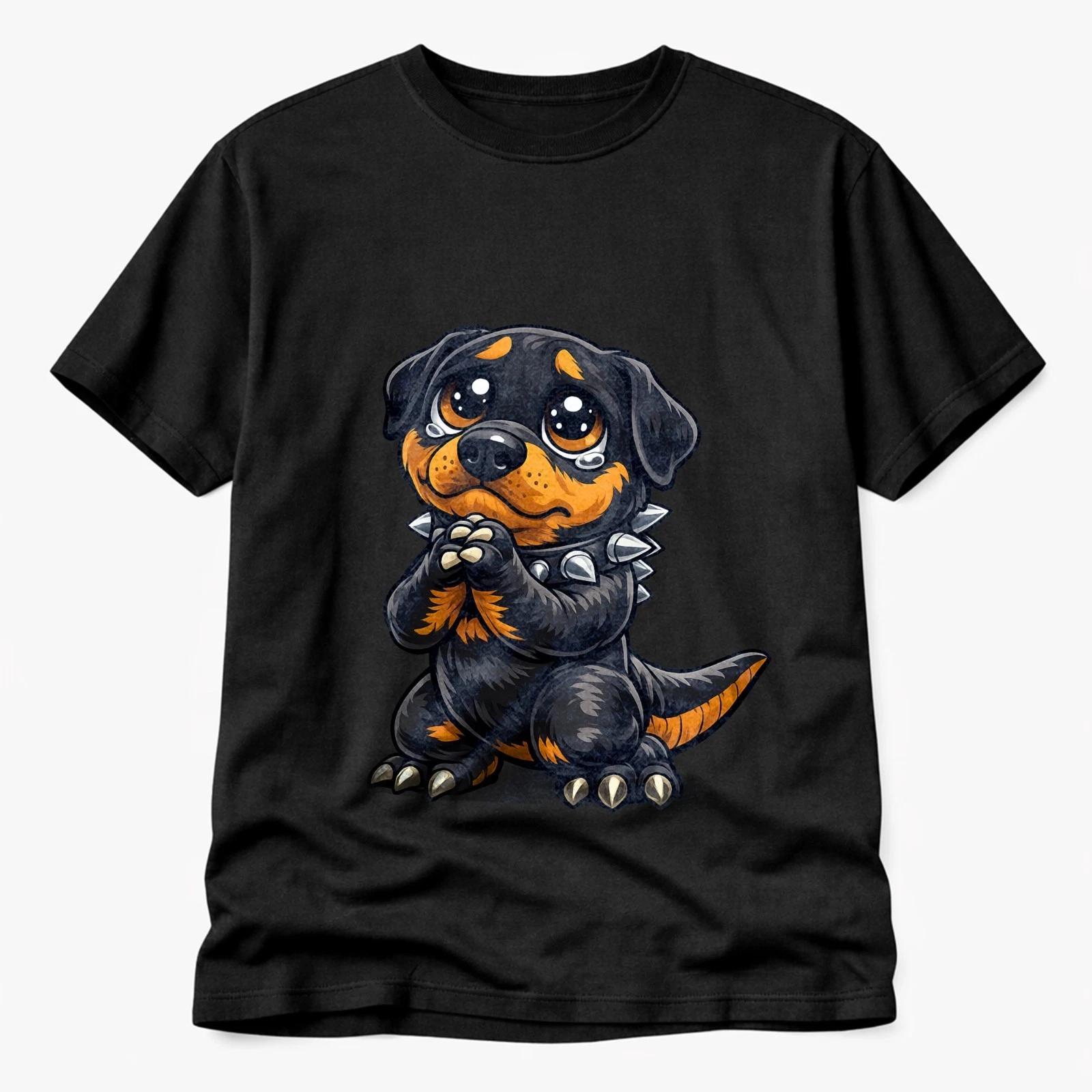 Funny Dog T-Shirt – Cute Rottweiler Puppy Cartoon Graphic Tee L