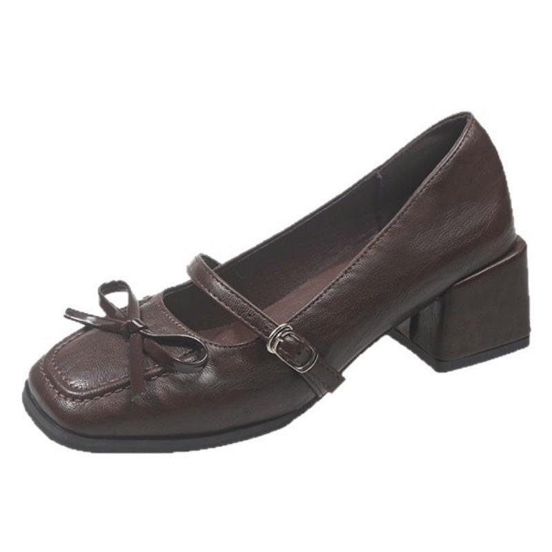 Retro Thick Heel Evening Shoes Single Shoes Women's Shoes New Spring and Autumn Black Mary Jane Small Leather Shoes