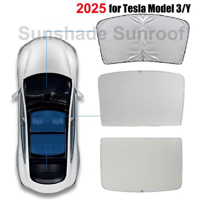Sunroof Sunshades For Tesla Model 3 Y Juniper Highland 2020-2026 2025 Ice Cloth Buckle Front Rear Skylight Glass Roof Sun ShadeWindshield Sunshades 1