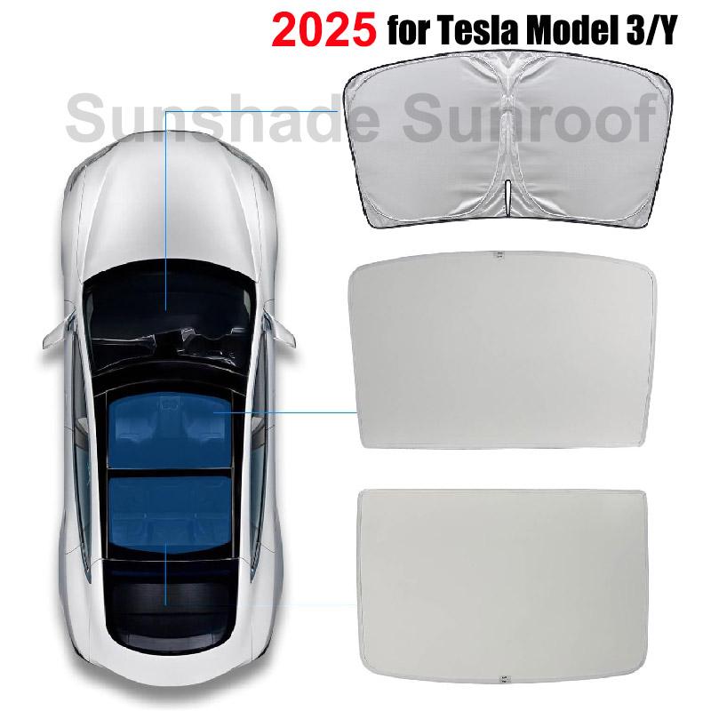 Sunroof Sunshades For Tesla Model 3 Y Juniper Highland 2020-2026 2025 Ice Cloth Buckle Front Rear Skylight Glass Roof Sun ShadeWindshield Sunshades 1