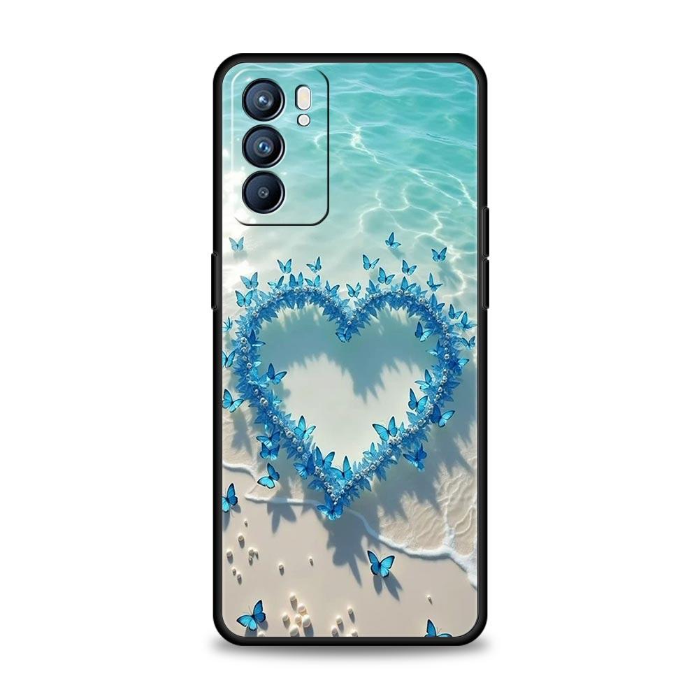 Handyhülle für Oppo Reno13 Reno12 Reno11 F Reno10 Pro A54 A53 A95 A76 A57 A98 A80 A79 5G A78 4G Hülle Blauer Schmetterling Meereswellen