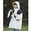 Women's Casual Outdoor Contrast Color Waterproof Hooded Jacket Autumn Winter Unisex Zipper Closure Lightweight Windbreaker for Hiking Camping