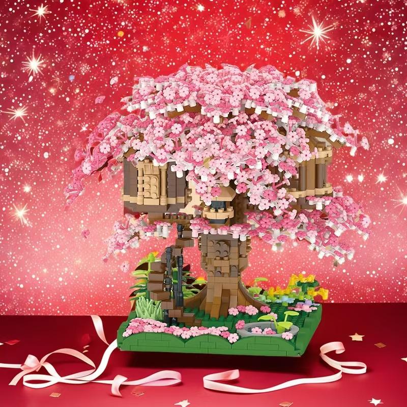 1680 Pieces of Small Pink Tree House Building Blocks Set Suitable for Halloween/Giving Day/Christmas/Easter/Day Gifts