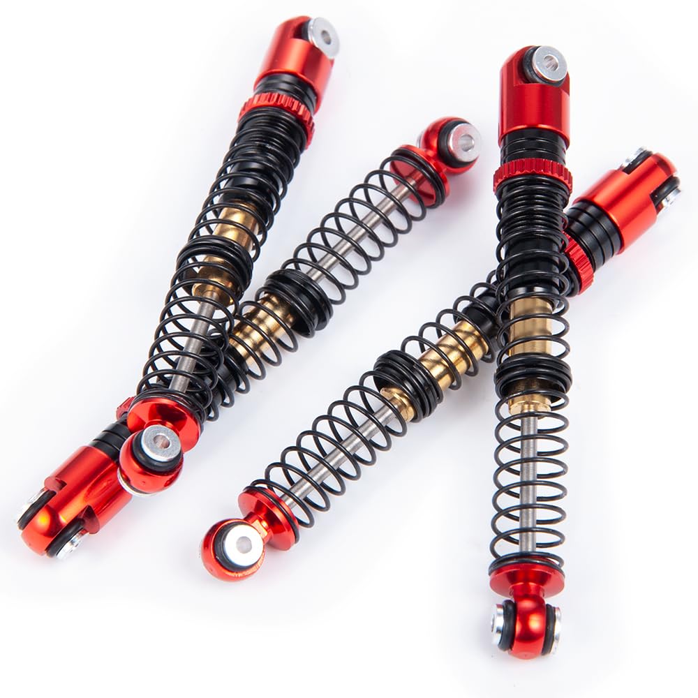 Four 53mm Scale Aluminum Shocks for 1:24 SCX24 RC Crawler (Red + Black)