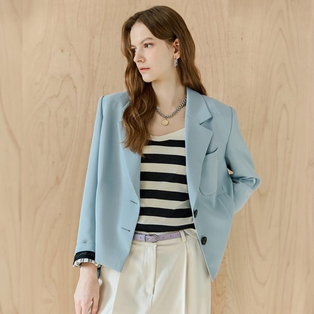 

Maxza Out Pocket Roll Up Point Back Slit Crop Jacket Blue Zd03qj300on Blue/FREE