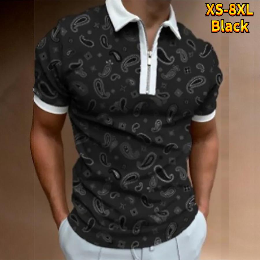 Casual Lapel T-shirt Young Men's Fashion Zipper T-shirt Short Sleeve T-shirt Men's 3D Red Pattern Print T Shirt