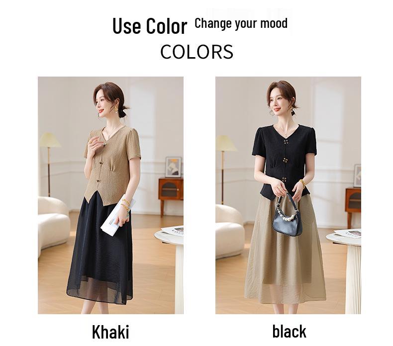 2026 Stylish Summer Dress Set for Middle-Aged and Elderly Women - Plus Size Short Sleeve Outfit