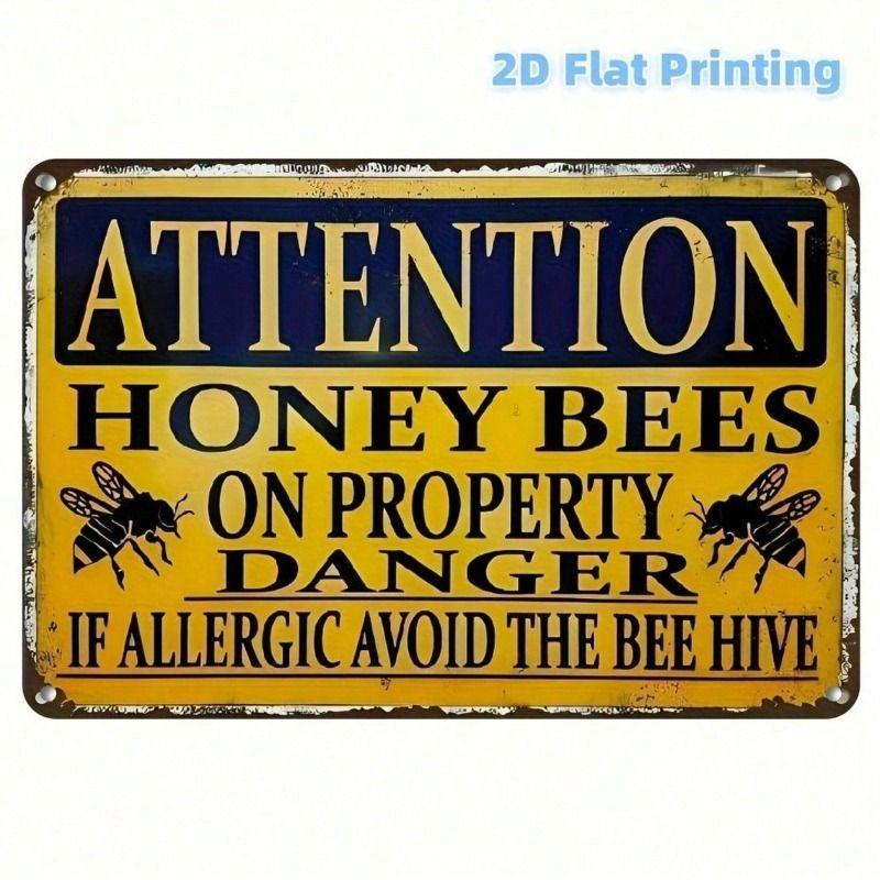 

Metal Wall Art Bee Warning Sign Vintage Garden Decor 8x12 Inch